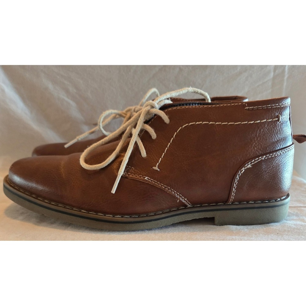 George Mens Brown Faux Leather Lace Up Chukka Boots Memory Foam Size 7.5
